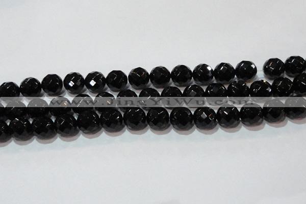 CAG8615 15.5 inches 16mm faceted round black agate gemstone beads