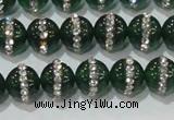 CAG8620 15.5 inches 8mm round green agate with rhinestone beads