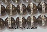 CAG8625 15.5 inches 8mm round grey agate with rhinestone beads