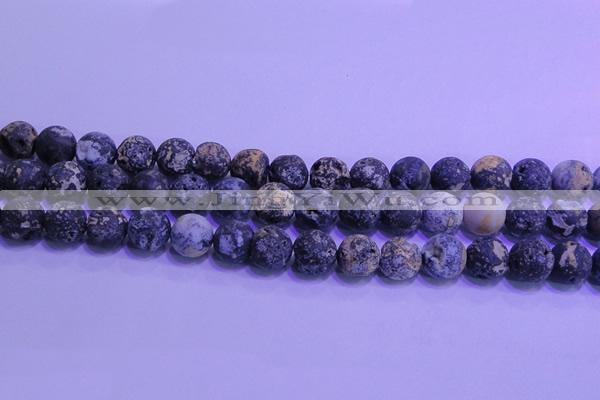 CAG8654 15.5 inches 12mm round matte blue ocean agate beads