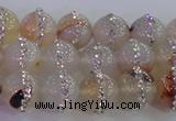 CAG8781 15.5 inches 8mm round agate with rhinestone beads