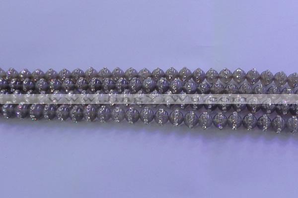 CAG8785 15.5 inches 6mm round agate with rhinestone beads