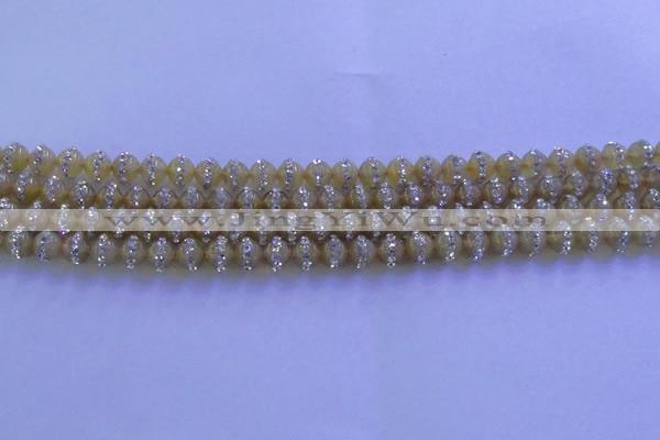 CAG8790 15.5 inches 6mm round agate with rhinestone beads