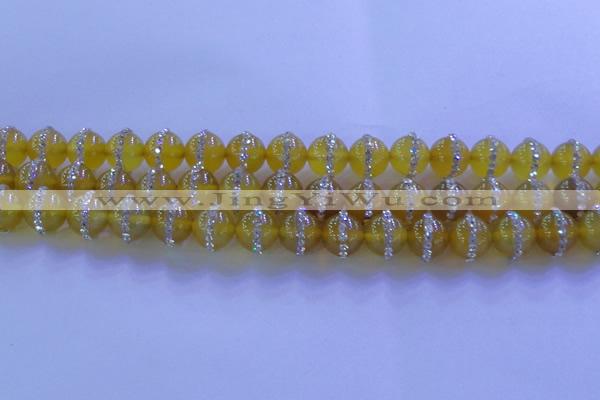 CAG8791 15.5 inches 8mm round agate with rhinestone beads