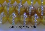 CAG8792 15.5 inches 10mm round agate with rhinestone beads