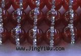 CAG8801 15.5 inches 8mm round agate with rhinestone beads