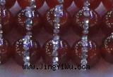 CAG8803 15.5 inches 12mm round agate with rhinestone beads