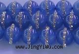 CAG8806 15.5 inches 8mm round agate with rhinestone beads