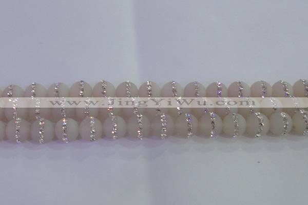 CAG8832 15.5 inches 10mm round matte agate with rhinestone beads