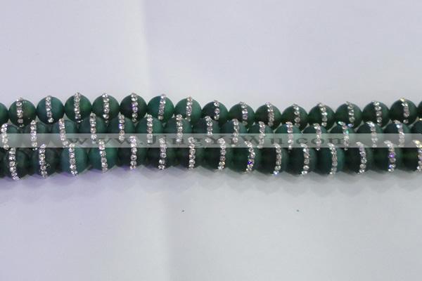 CAG8837 15.5 inches 10mm round matte agate with rhinestone beads