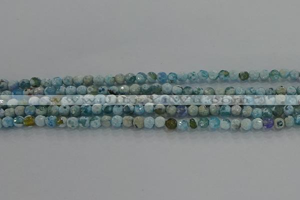 CAG8936 15.5 inches 4mm faceted round fire crackle agate beads