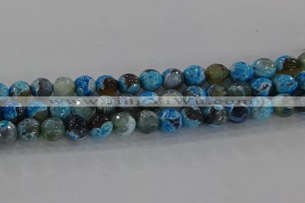 CAG8944 15.5 inches 8mm faceted round fire crackle agate beads