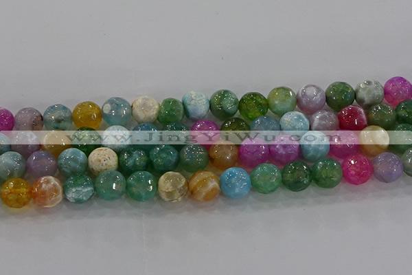 CAG8957 15.5 inches 10mm faceted round fire crackle agate beads