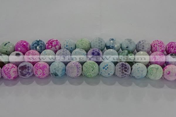 CAG8982 15.5 inches 12mm faceted round fire crackle agate beads
