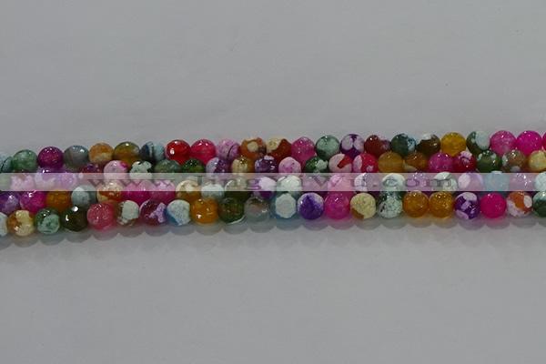 CAG8986 15.5 inches 4mm faceted round fire crackle agate beads