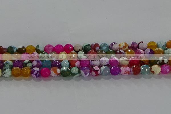 CAG8987 15.5 inches 6mm faceted round fire crackle agate beads