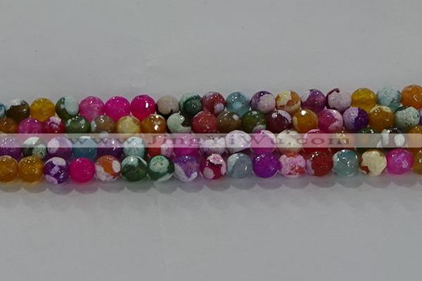 CAG8988 15.5 inches 8mm faceted round fire crackle agate beads