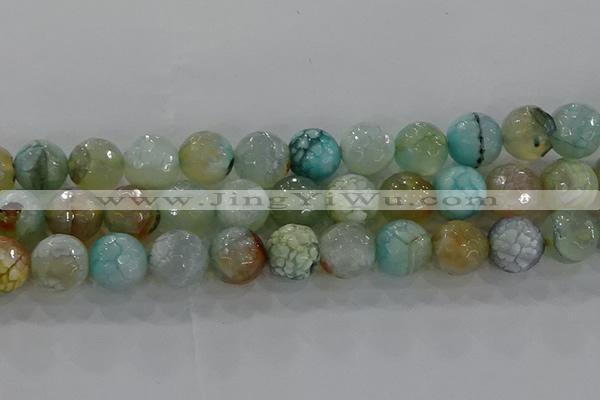 CAG8998 15.5 inches 14mm faceted round fire crackle agate beads