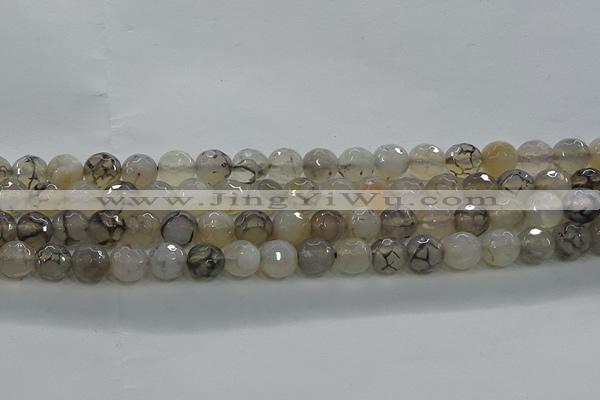 CAG9036 15.5 inches 8mm faceted round dragon veins agate beads