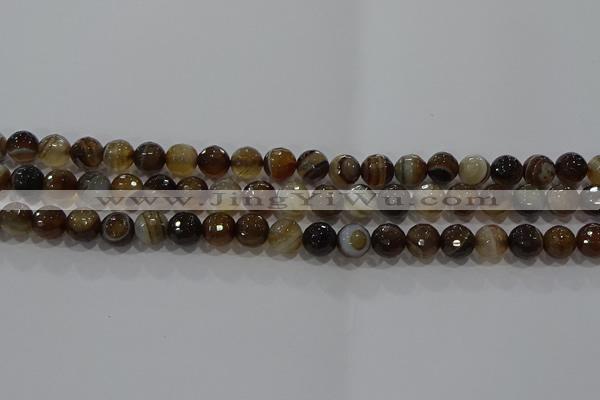 CAG9213 15.5 inches 8mm faceted round line agate gemstone beads
