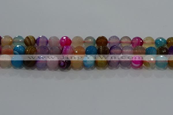 CAG9259 15.5 inches 12mm faceted round line agate beads wholesale