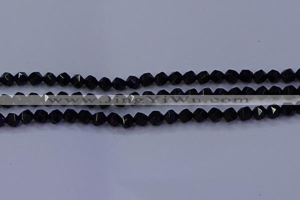 CAG9351 15.5 inches 6mm faceted nuggets black agate beads