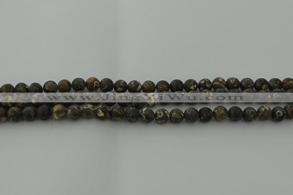 CAG9381 15.5 inches 6mm round matte turritella agate beads