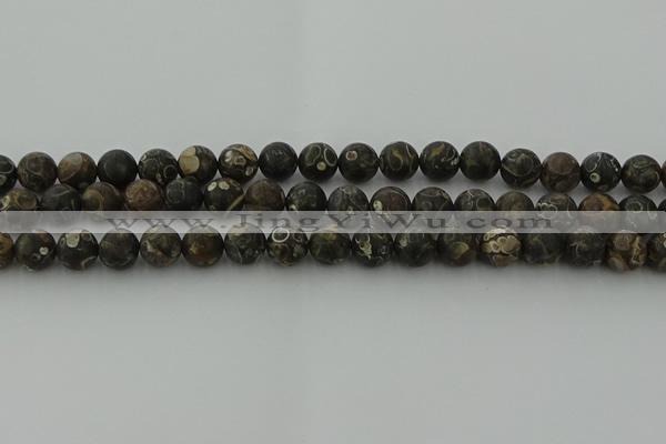 CAG9383 15.5 inches 10mm round matte turritella agate beads