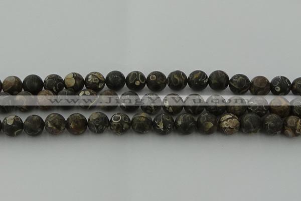 CAG9384 15.5 inches 12mm round matte turritella agate beads