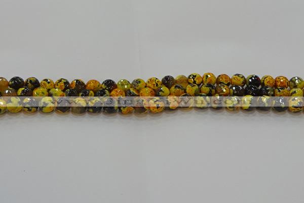 CAG9452 15.5 inches 8mm faceted round fire crackle agate beads