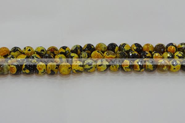 CAG9454 15.5 inches 12mm faceted round fire crackle agate beads