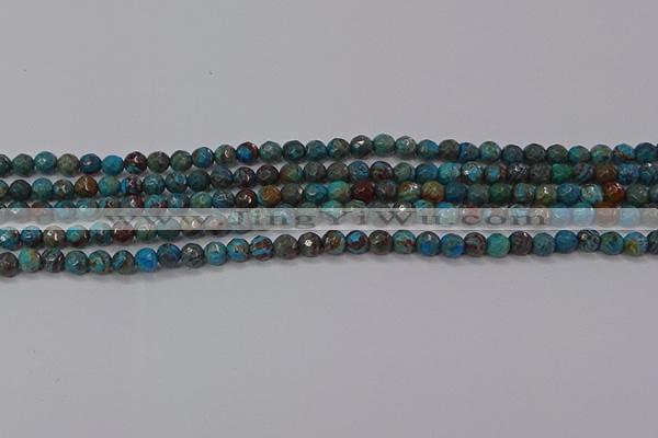 CAG9480 15.5 inches 4mm faceted round blue crazy lace agate beads