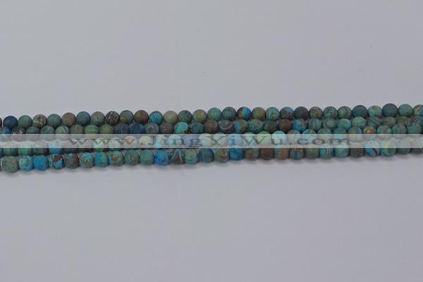 CAG9492 15.5 inches 4mm round matte blue crazy lace agate beads