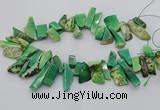 CAG9725 Top drilled 8*20mm - 12*40mm freeform grass agate beads