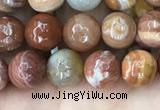CAG9811 15.5 inches 6mm faceted round wood agate beads