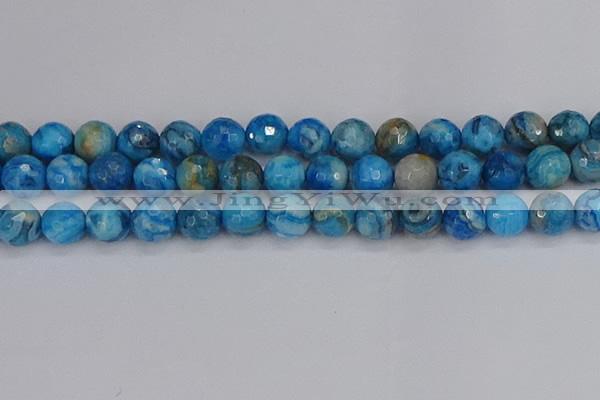 CAG9886 15.5 inches 12mm faceted round blue crazy lace agate beads