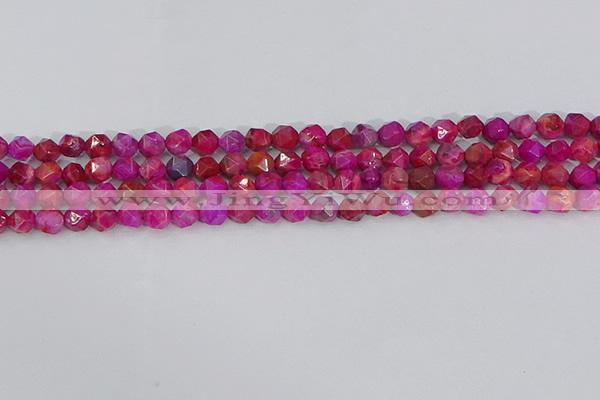 CAG9951 15.5 inches 6mm faceted nuggets fuchsia crazy lace agate beads