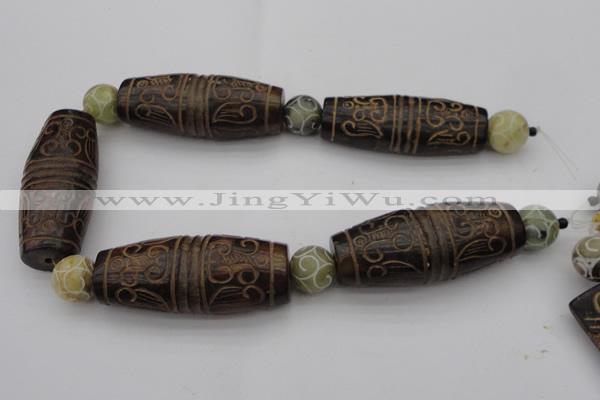 CAL05 14.5 inches 25*60mm carved drum agalmatolite beads