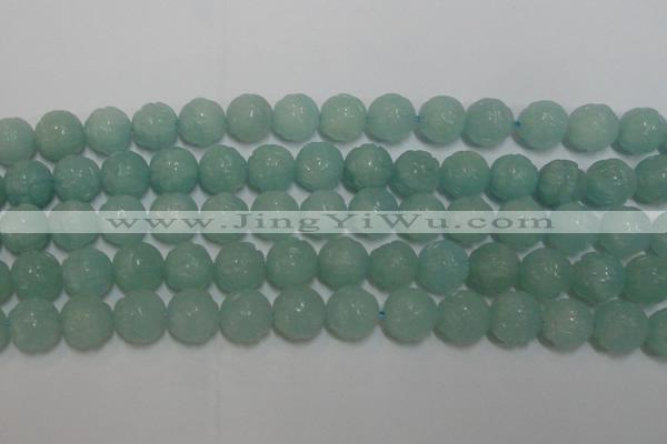 CAM1125 15.5 inches 14mm carved round amazonite beads wholesale