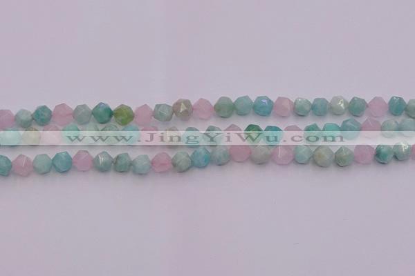 CAM1441 15.5 inches 6mm faceted nuggets amazonite & rose quartz beads