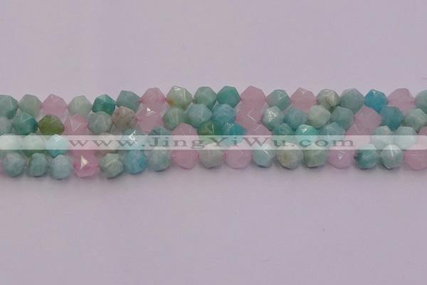 CAM1443 15.5 inches 10mm faceted nuggets amazonite & rose quartz beads