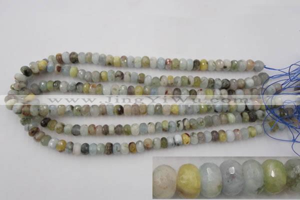 CAQ351 15.5 inches 6*8mm faceted rondelle natural aquamarine beads