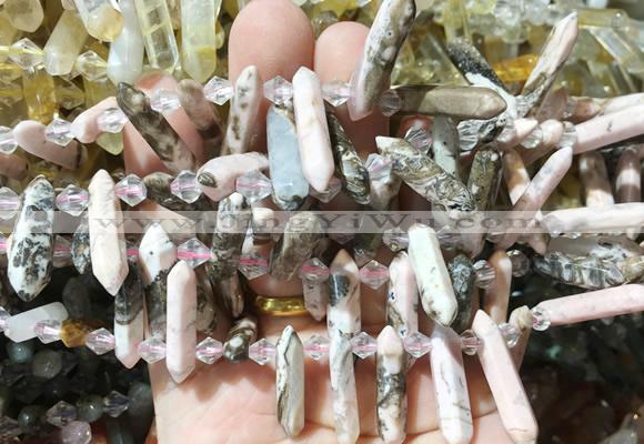 CBBS112 Top drilled 6*20mm - 8*30mm hexahedral prism rhodochrosite beads