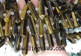 CBBS138 Centre drilled 6*20mm - 11*35mm hexahedral prism yellow tiger eye beads