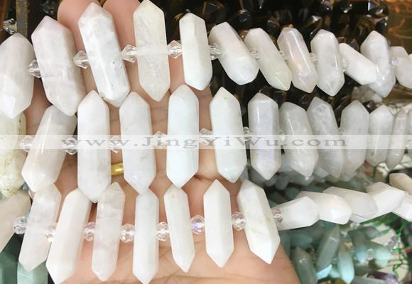 CBBS140 Centre drilled 6*20mm - 11*35mm hexahedral prism white moonstone beads