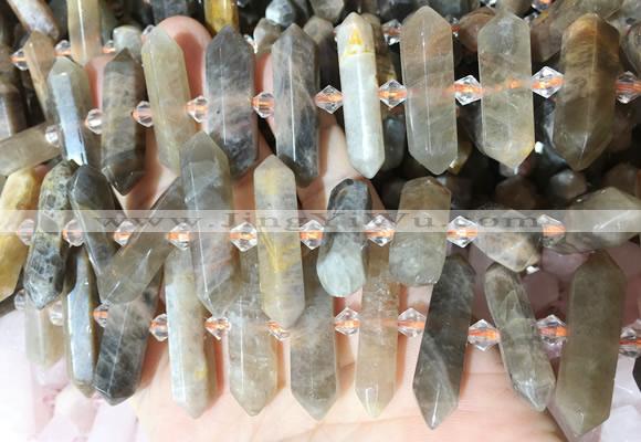 CBBS141 Centre drilled 6*20mm - 11*35mm hexahedral prism sunstone beads