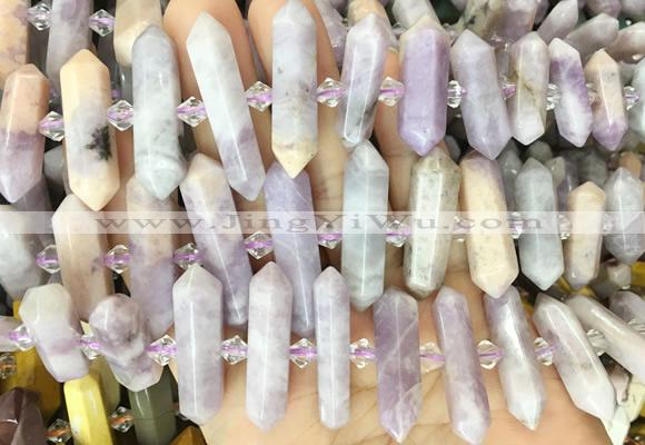 CBBS143 Centre drilled 6*20mm - 11*35mm hexahedral prism lepidolite beads