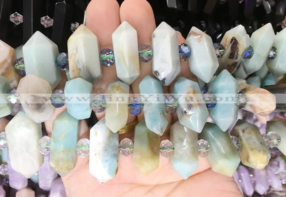 CBBS148 Centre drilled 8*20mm - 14*30mm hexahedral prism colorful amazonite beads