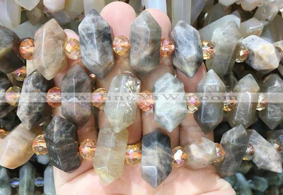 CBBS149 Centre drilled 8*20mm - 14*30mm hexahedral prism sunstone beads