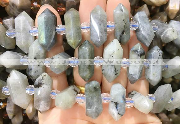 CBBS150 Centre drilled 8*20mm - 14*30mm hexahedral prism labradorite beads